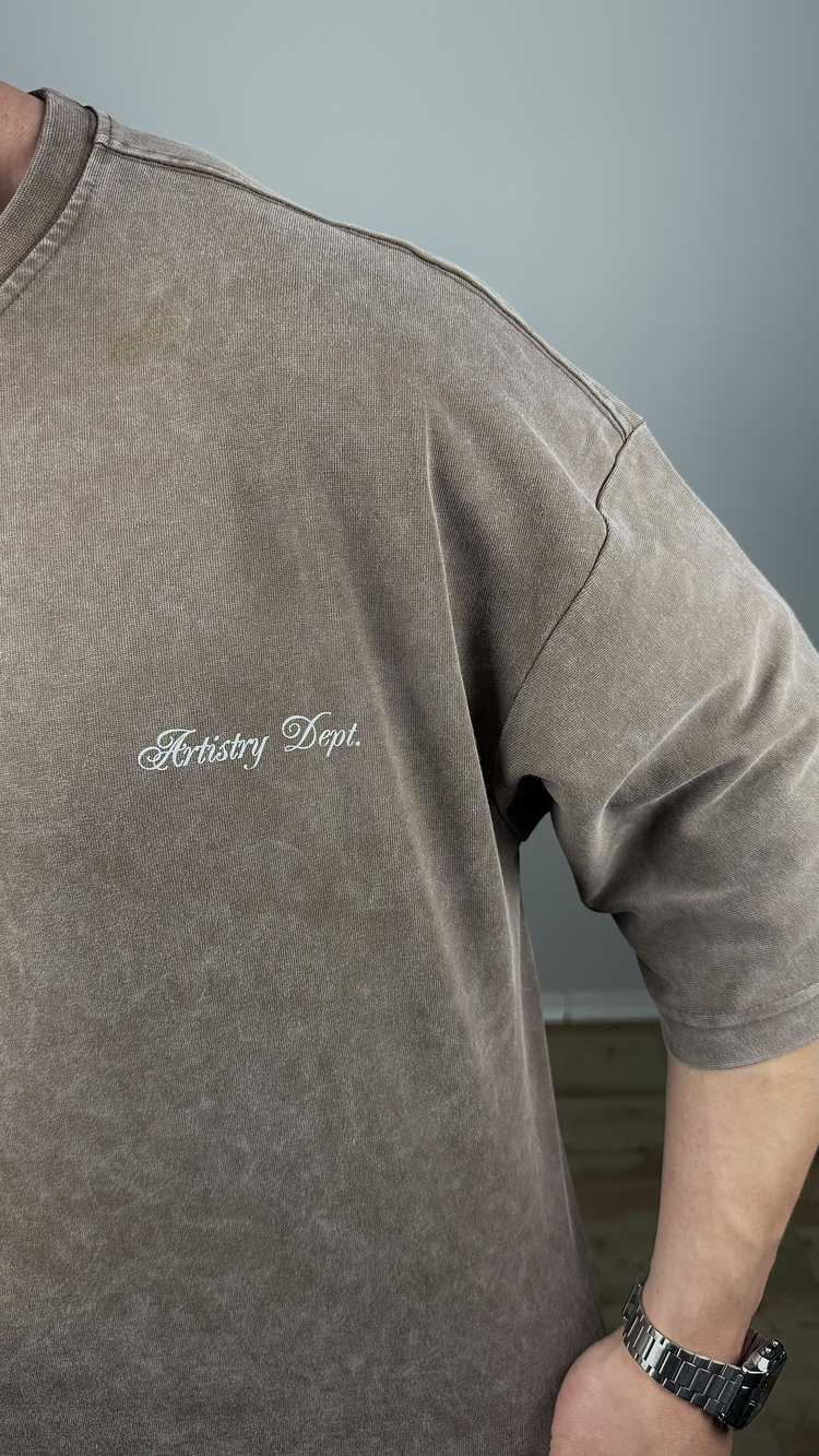 KAHVERENGİ NAKIŞLI OVERSİZE TİŞÖRT